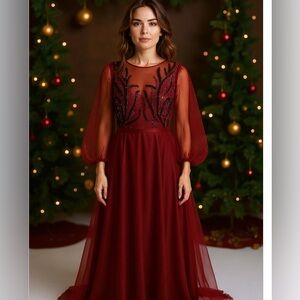 Elegant Red Satin Gown SZ 12